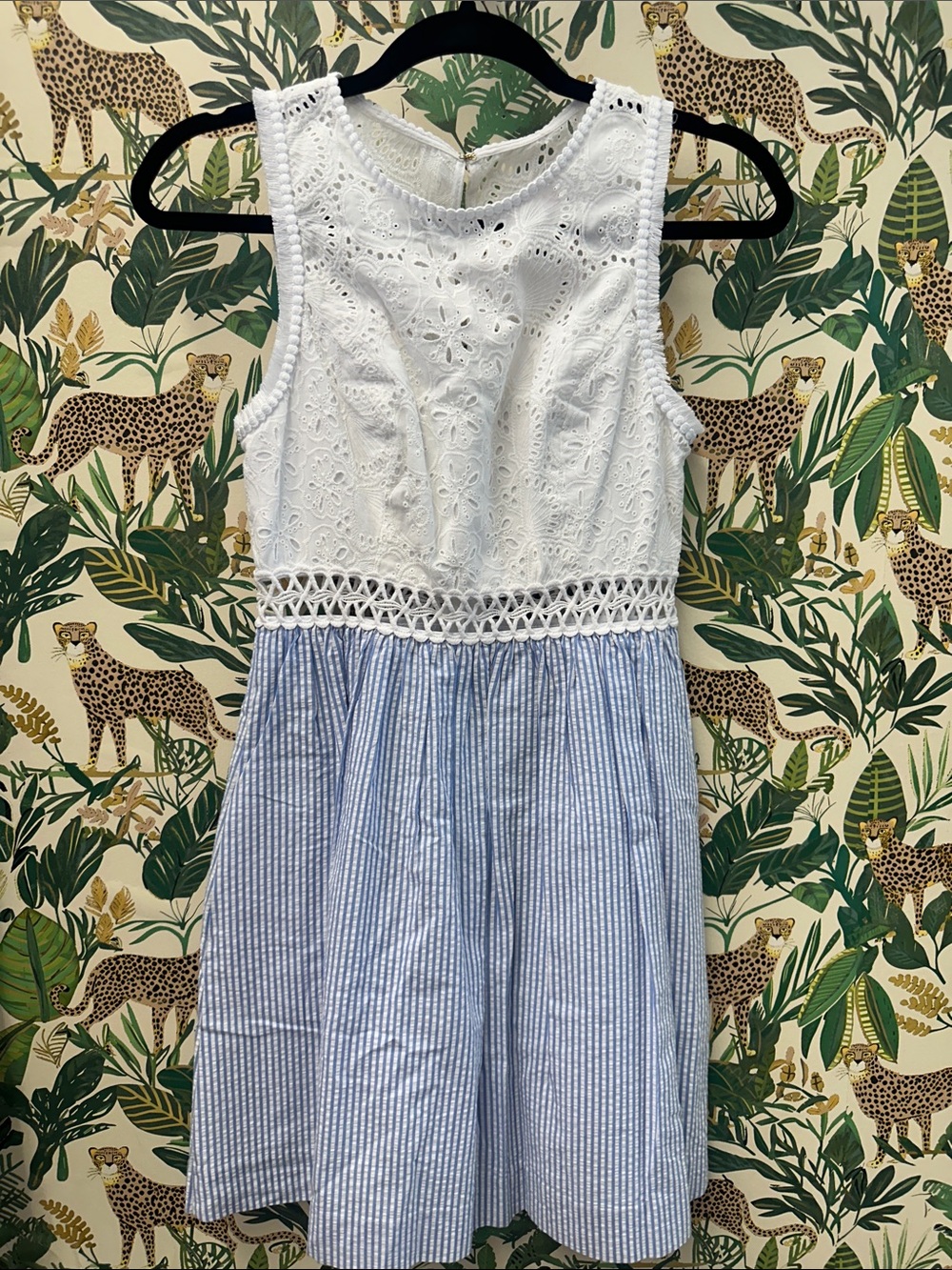 Lilly Pulitzer  White Eyelet Top & Blue Striped Skirt Dress 00